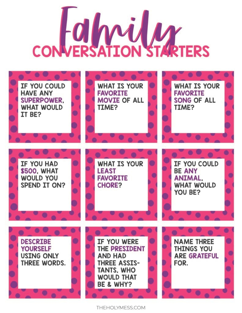 Family Conversation Starter Cards Free Printable The Holy Mess