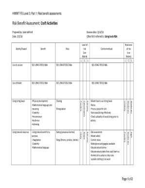 Fillable Online Risk Benefit Assessment Form Craft Activities Fax 