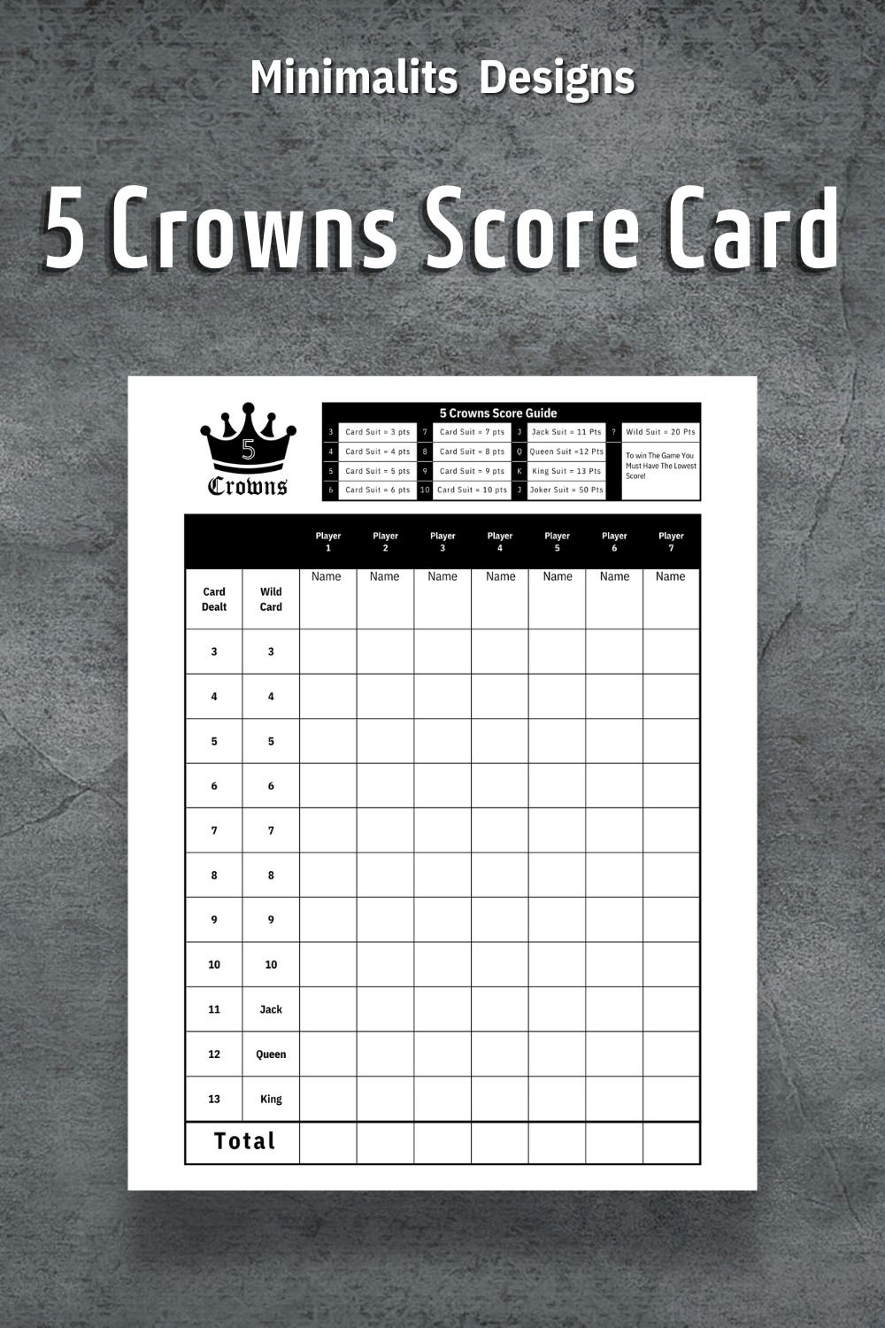 Five Crowns Score Sheet Printable