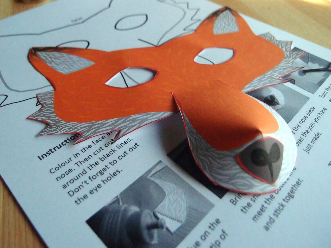 Fox Mask Printable Craft Kit Kid 39 s Party Activity DIY Costume Etsy