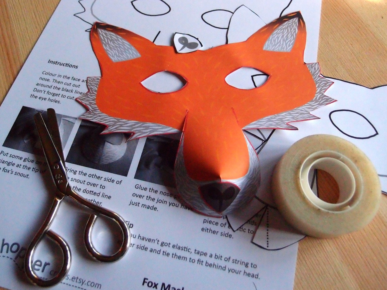 Fox Mask Printable Craft Kit Kid 39 s Party Activity DIY Costume Etsy