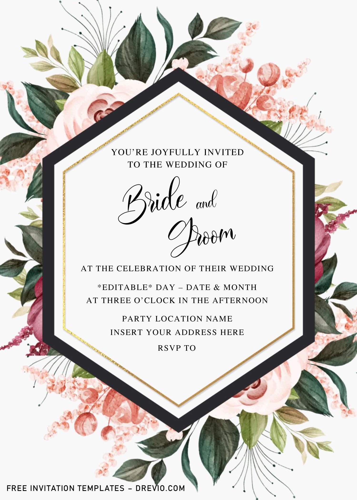 Free Burgundy Floral Wedding Invitation Templates For Word Download 