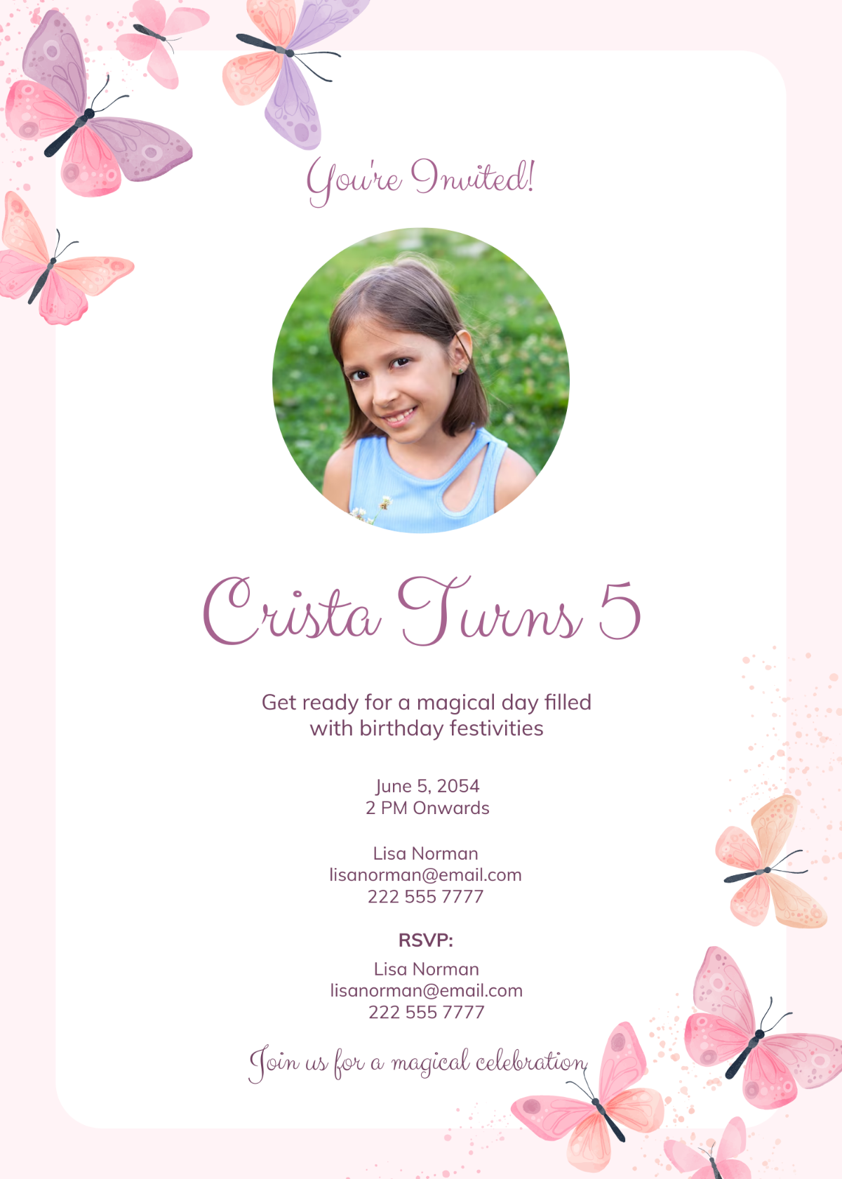 Free Butterfly Kids Invitation Template To Edit Online