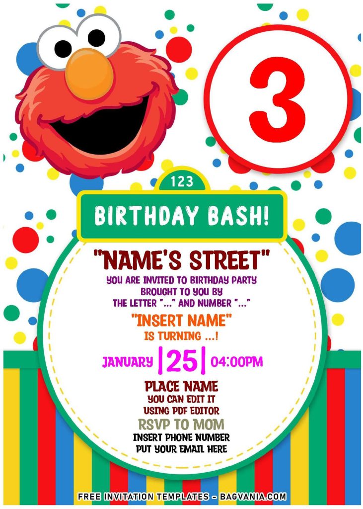 Free Editable PDF Super Cute Sesame Street Birthday Invitation Templ