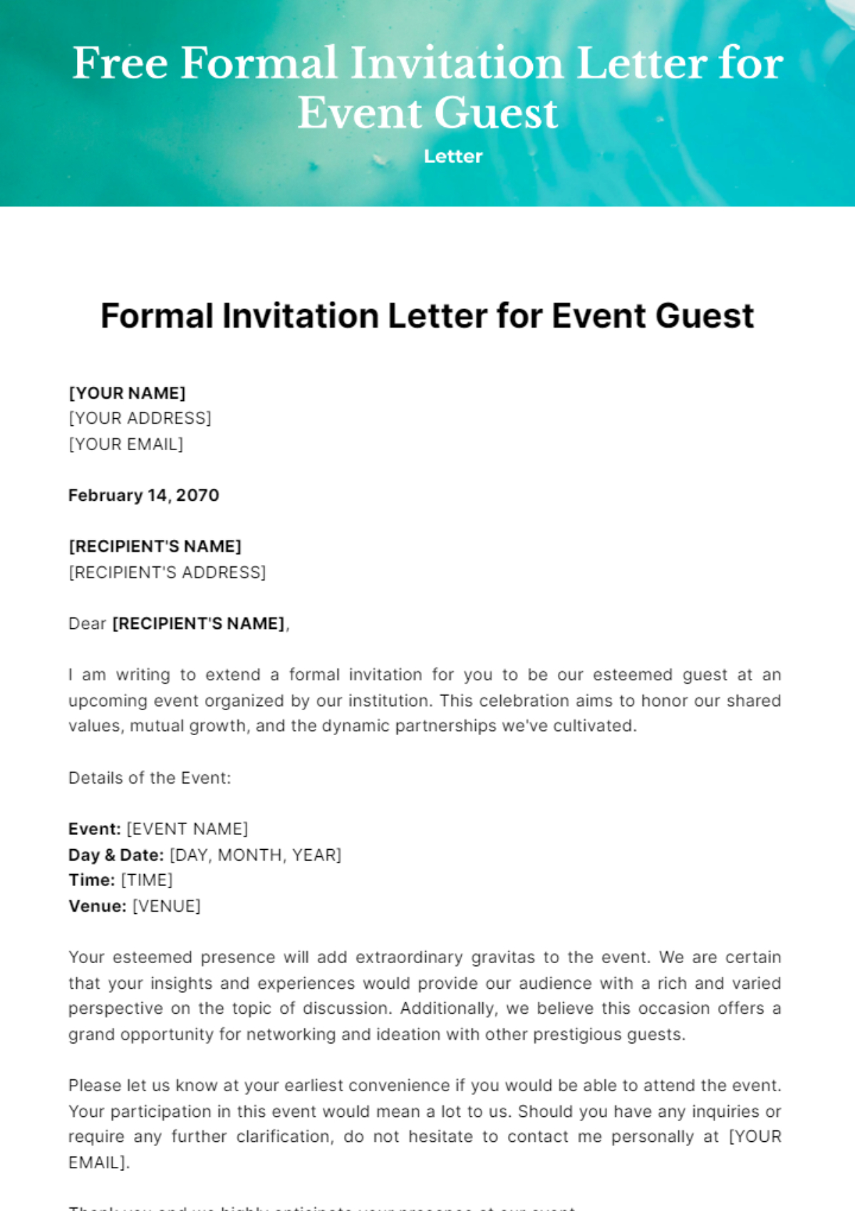 Free Formal Invitation Letter For Event Guest Template To Edit Online
