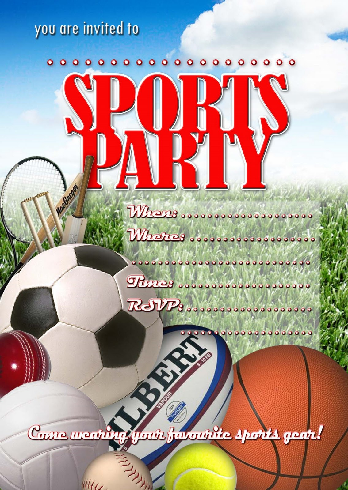 FREE Kids Party Invitations Sports Party Invitation