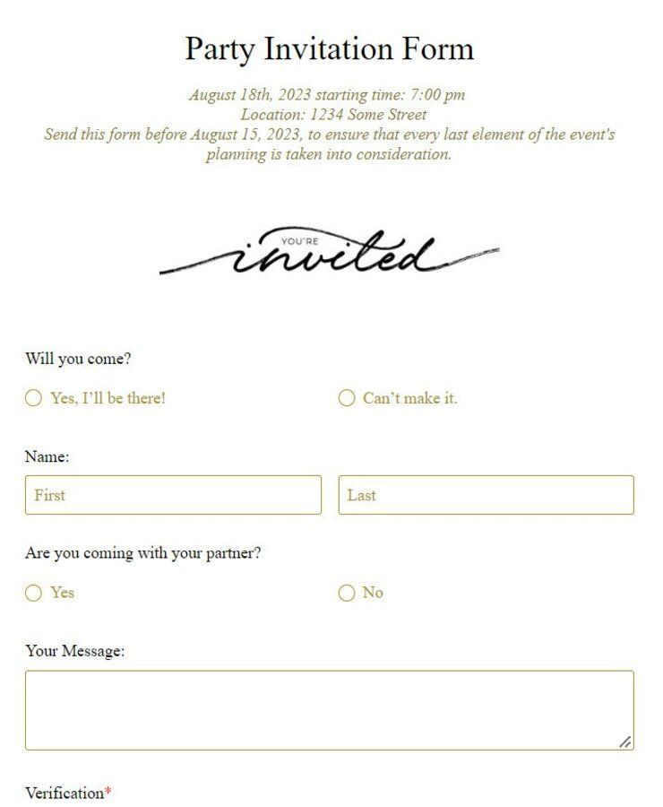 Free Online Party Invitation Form Template 123FormBuilder