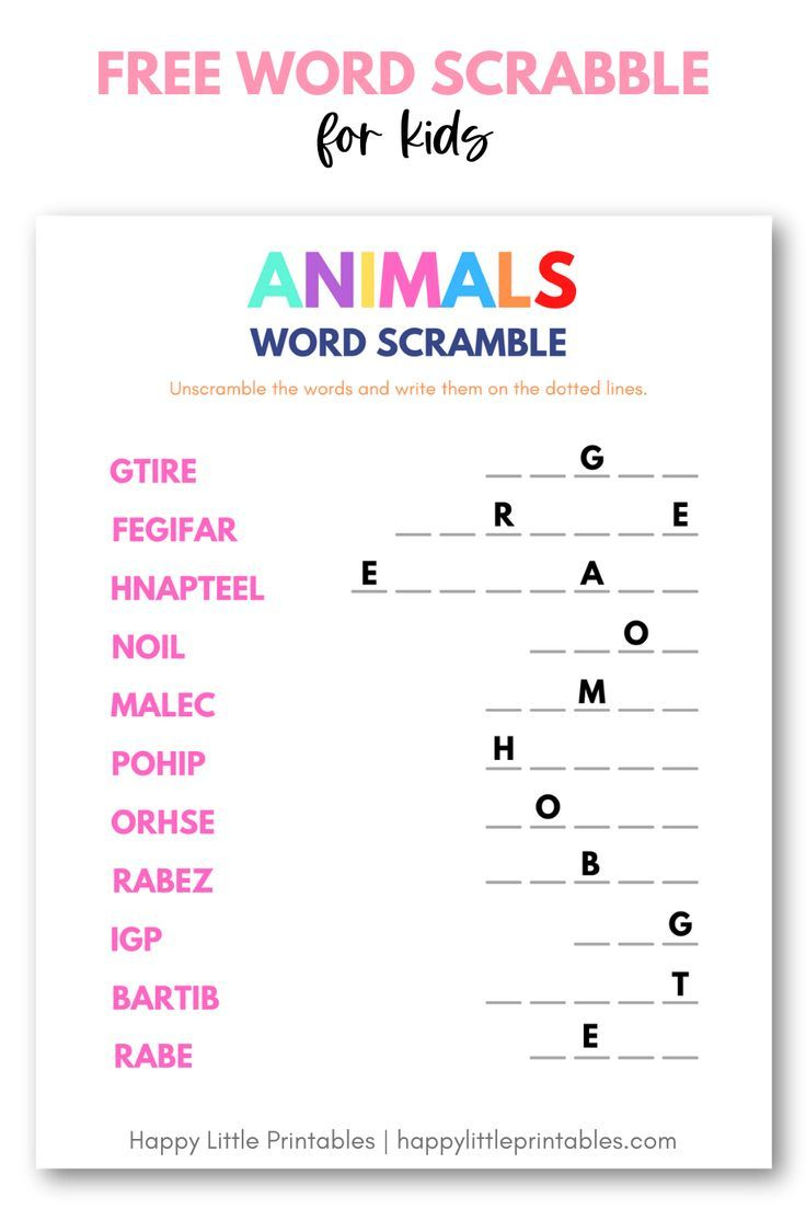 Free Printable Animals Word Scramble Games For Kids Printable Games 