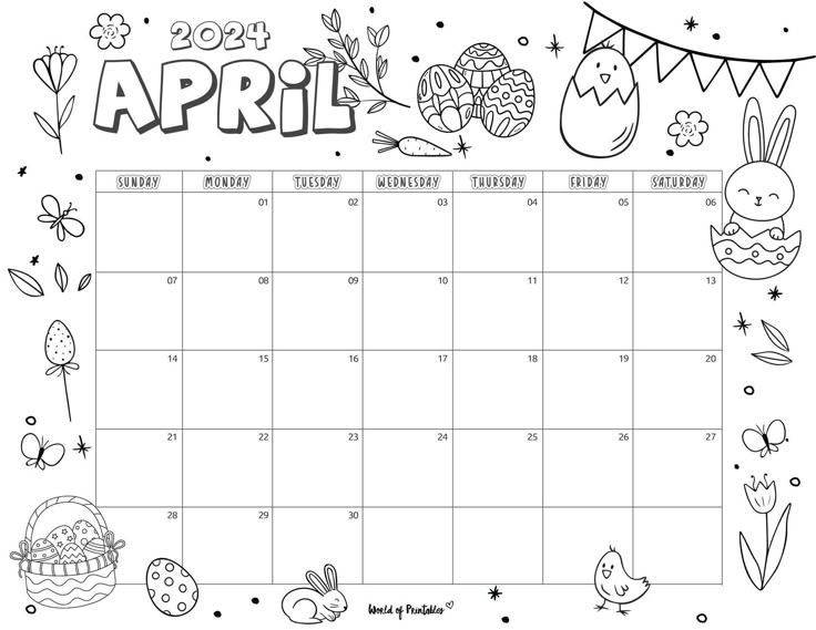 Free Printable April 2024 Calendars Coloring Calendar Free Printable