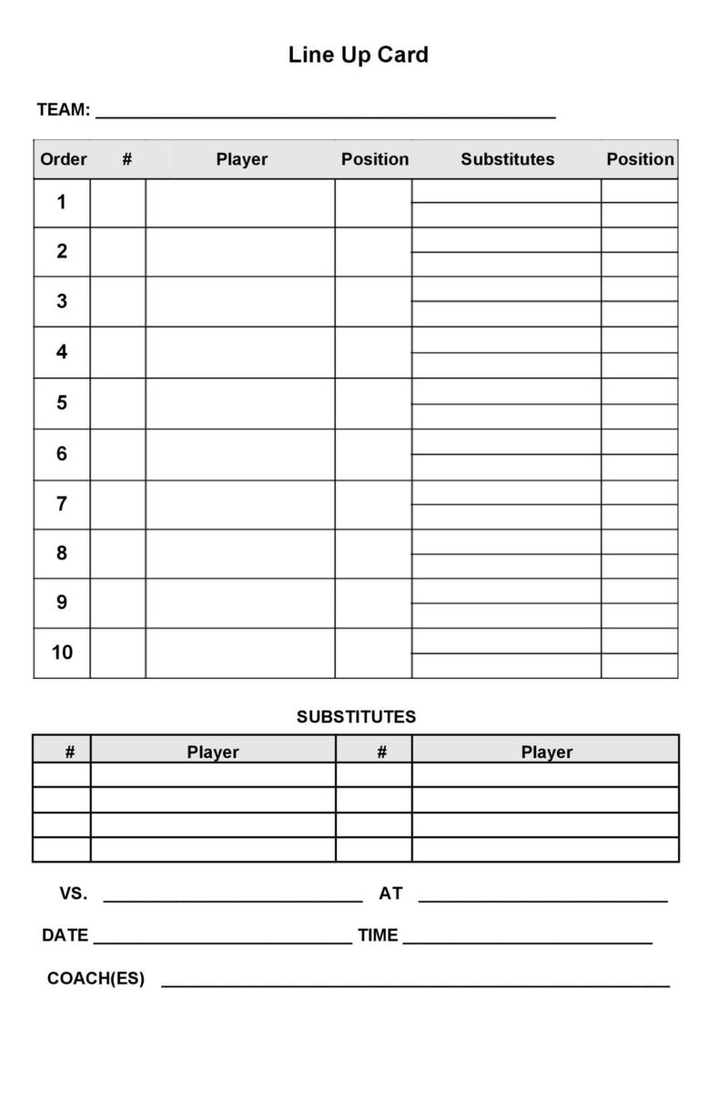Free Printable Baseball Lineup Card Pdf
