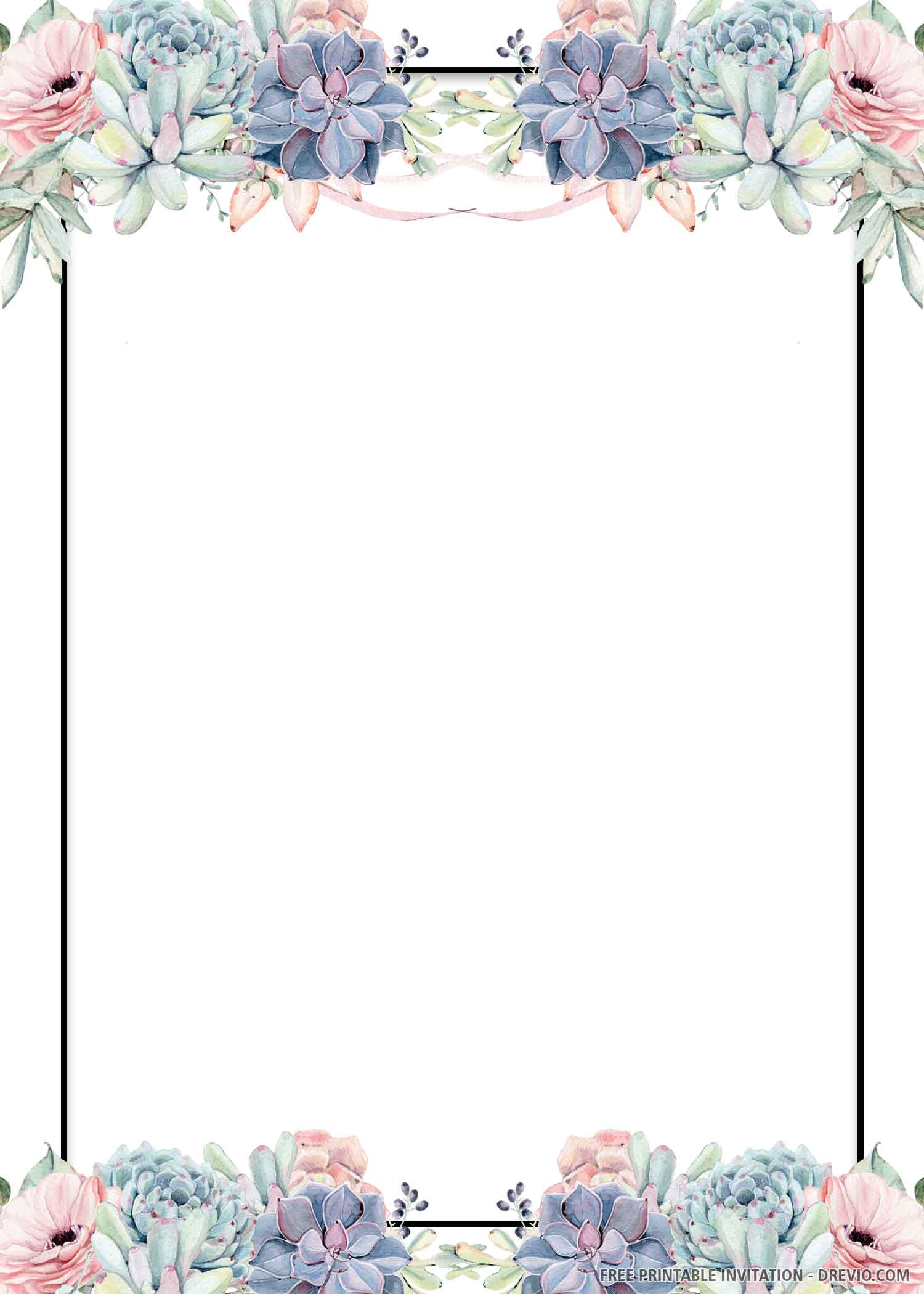  FREE PRINTABLE Blue Floral Wedding Invitation Template Download 