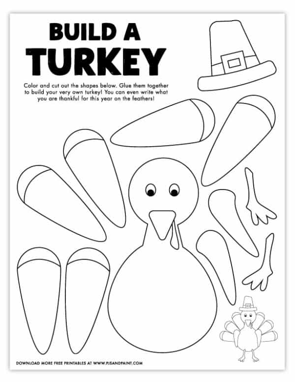 Free Printable Build A Turkey Coloring Page Pjs And Paint