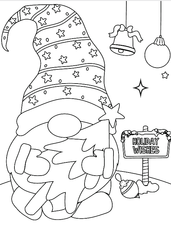 Free Printable Cute Christmas Gnome Coloring Pages