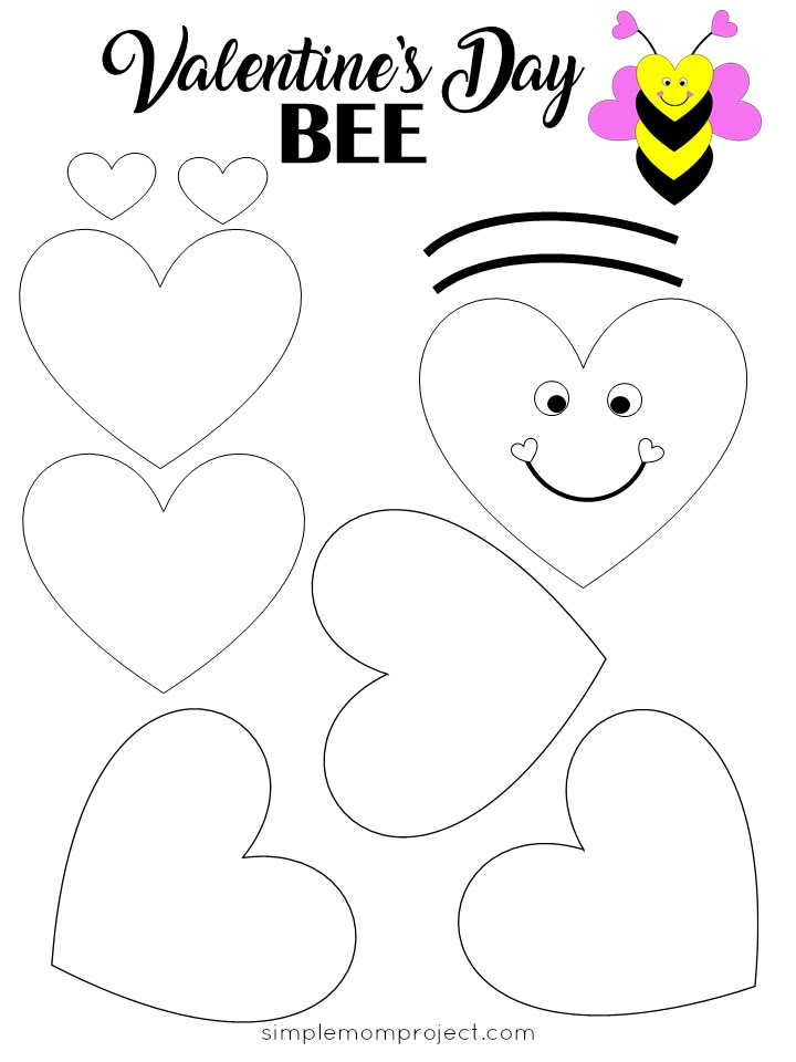 Free Printable Heart Bee Craft For Kids Valentine Art Projects 