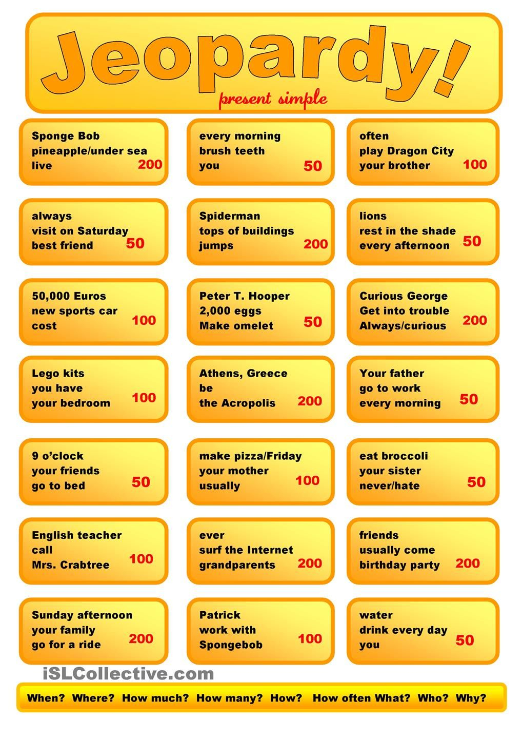 Free Printable Jeopardy Questions And Answers Printable Sight Words List