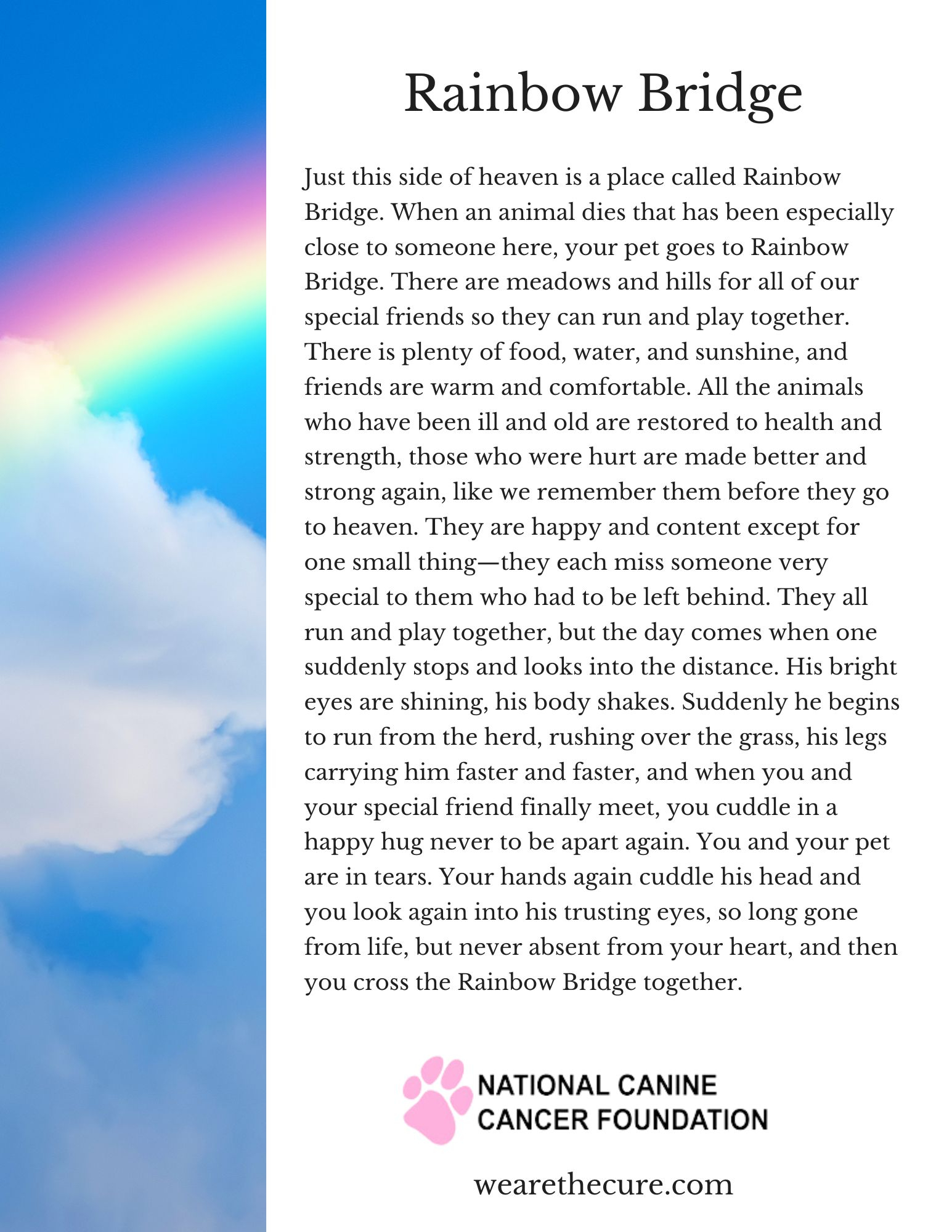 Free Printable Rainbow Bridge Pet Poem Printable Wholesale USA Ids deutschland de