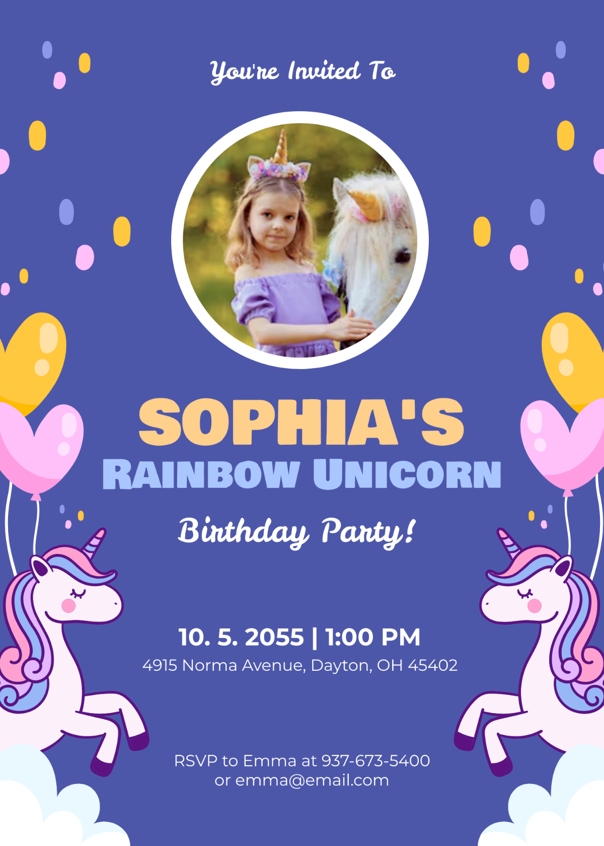 Free Rainbow Unicorn Birthday Invitation Template To Edit Online
