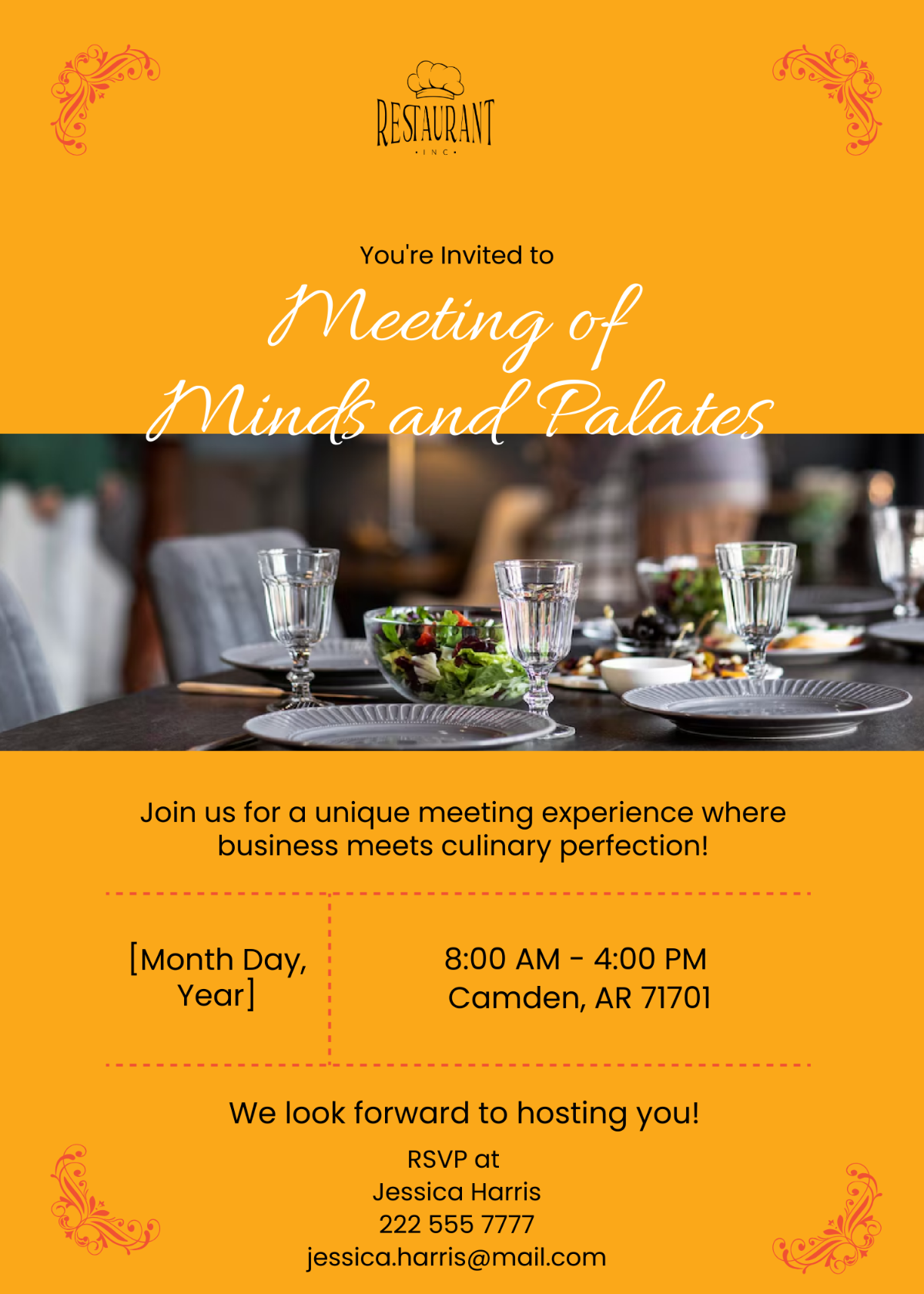 Free Restaurant Meeting Invitation Template Edit Online Download 