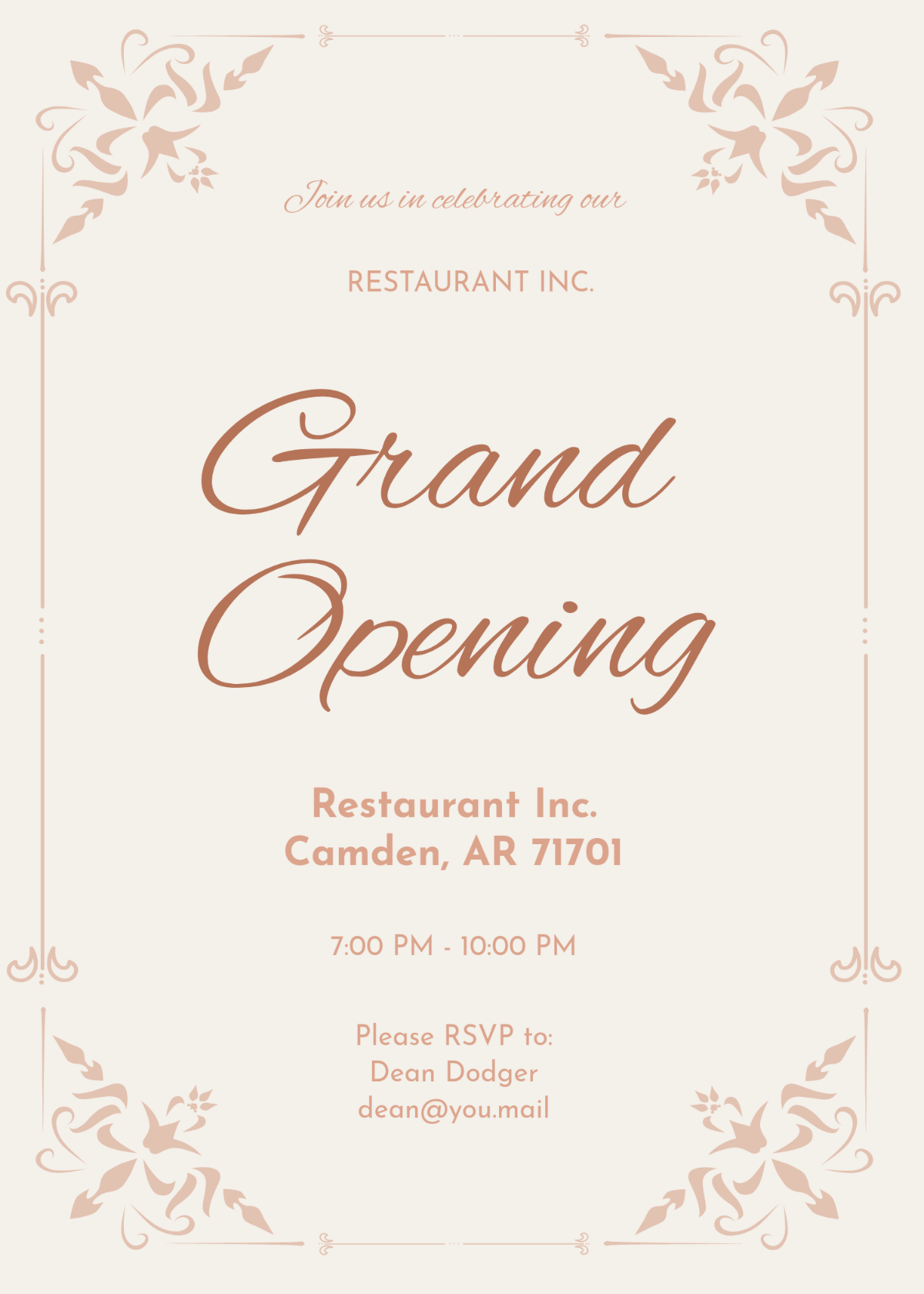 Free Showroom Restaurant Invitation Template Edit Online Download 