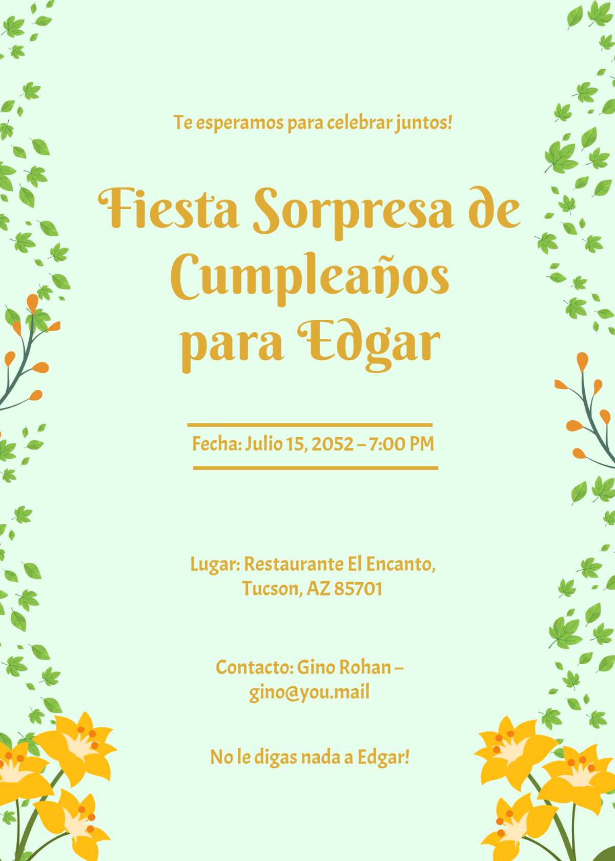 Free Spanish Surprise Invitation Template To Edit Online
