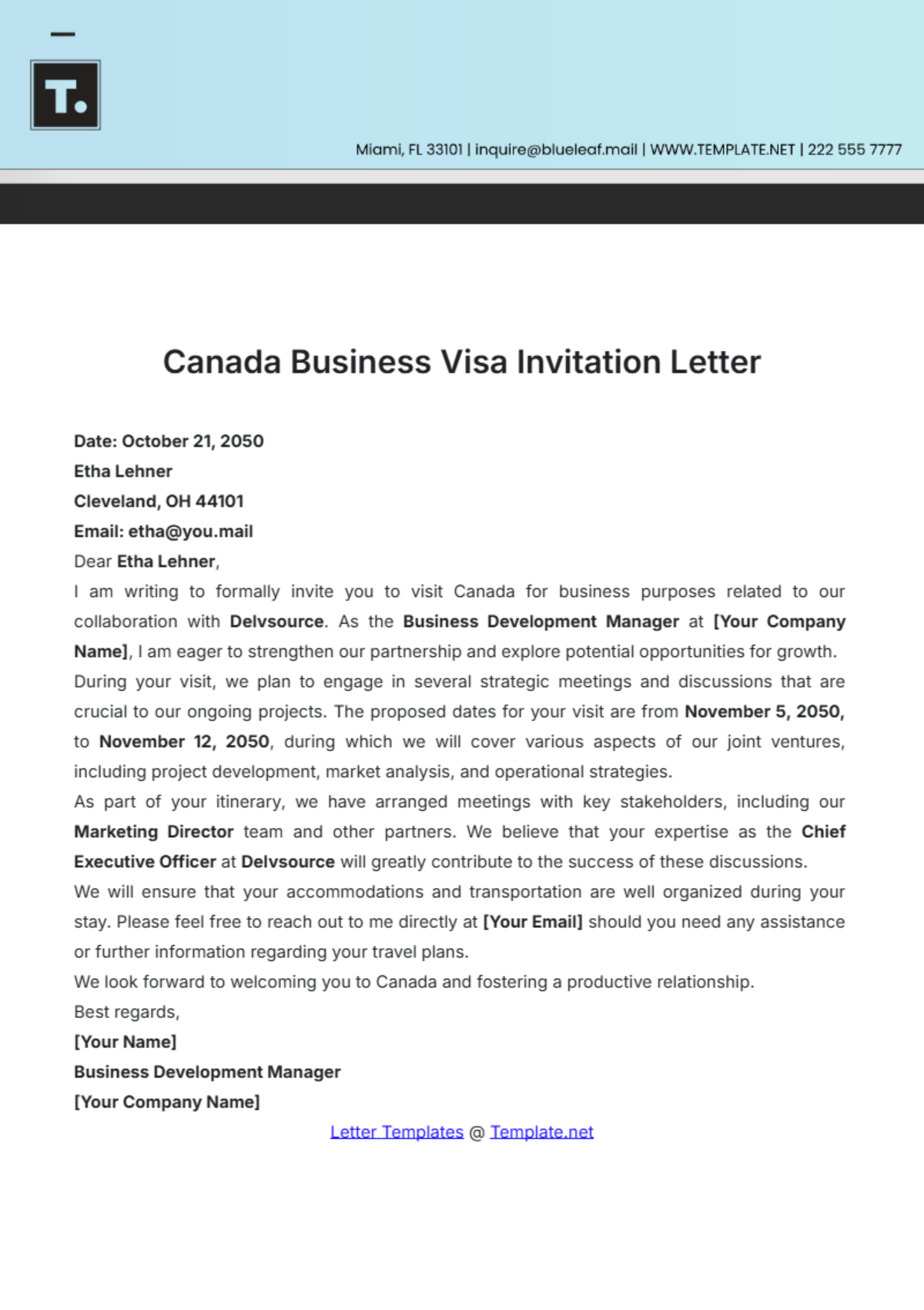 Free Visa Invitation Letter Templates Editable And Printable