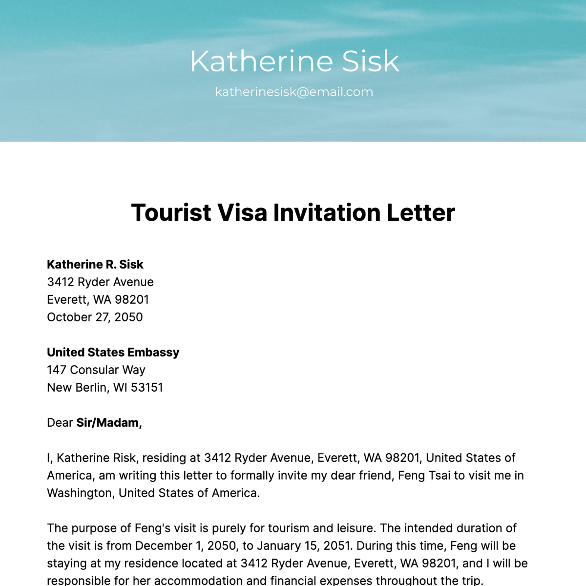 invitation letter template canada