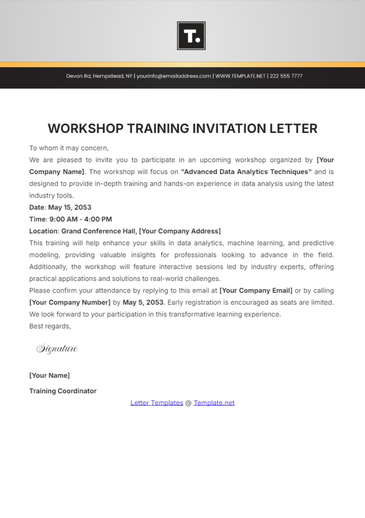 Free Workshop Training Invitation Letter Template To Edit Online
