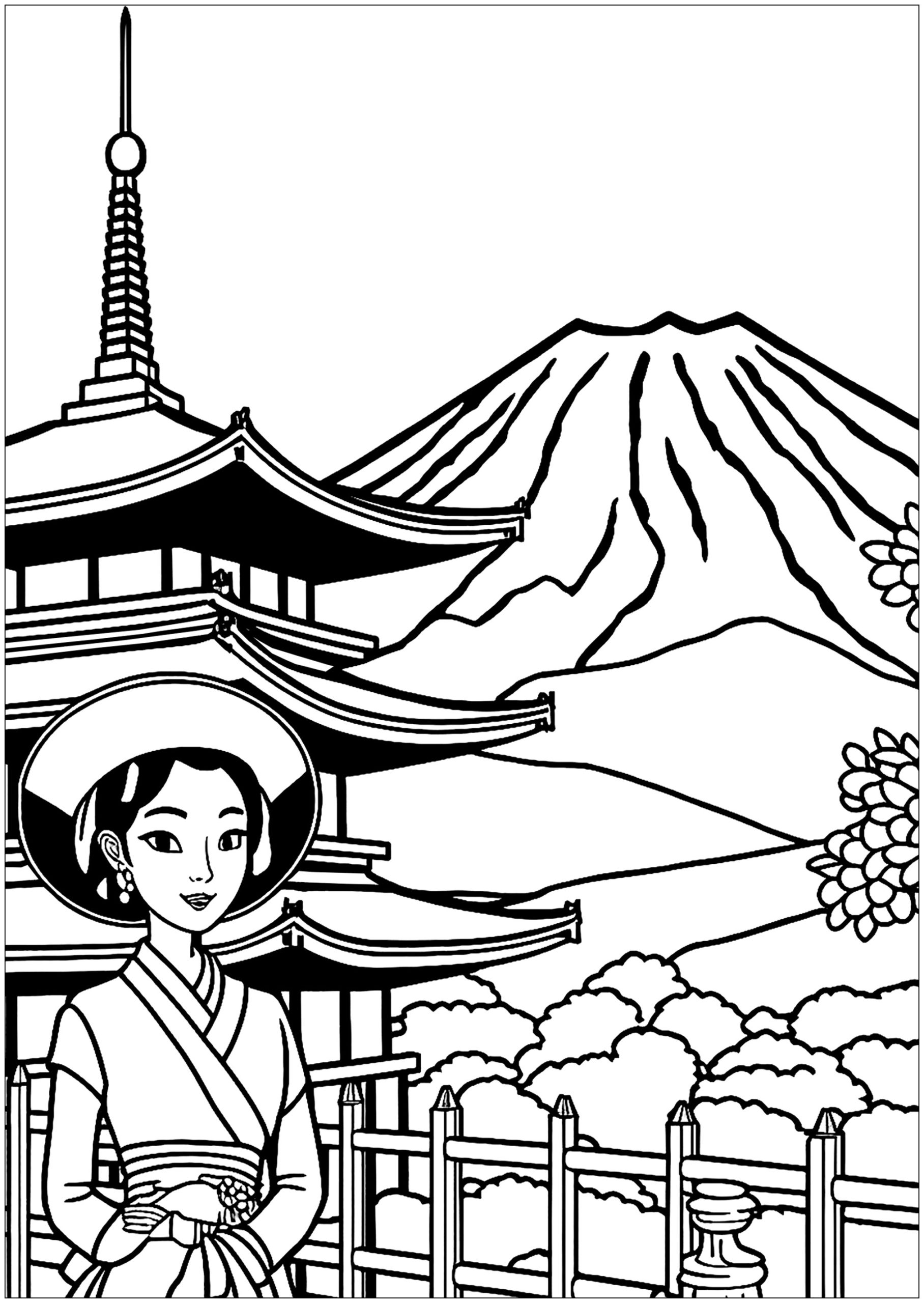 Geisha In Japan Japan Coloring Pages For Kids