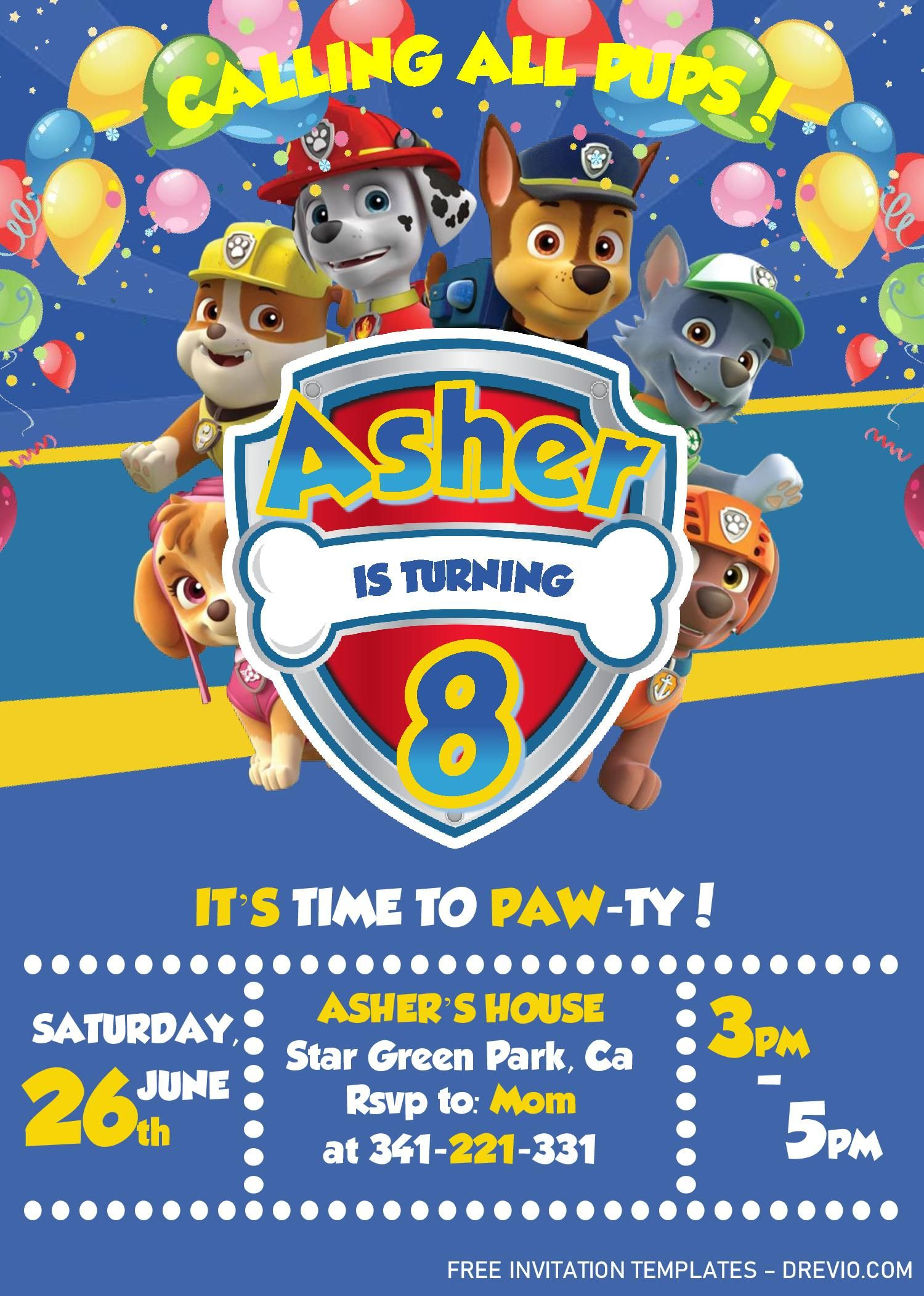 Get Paw Patrol Invitation Templates Editable With MS Word Celebrating 