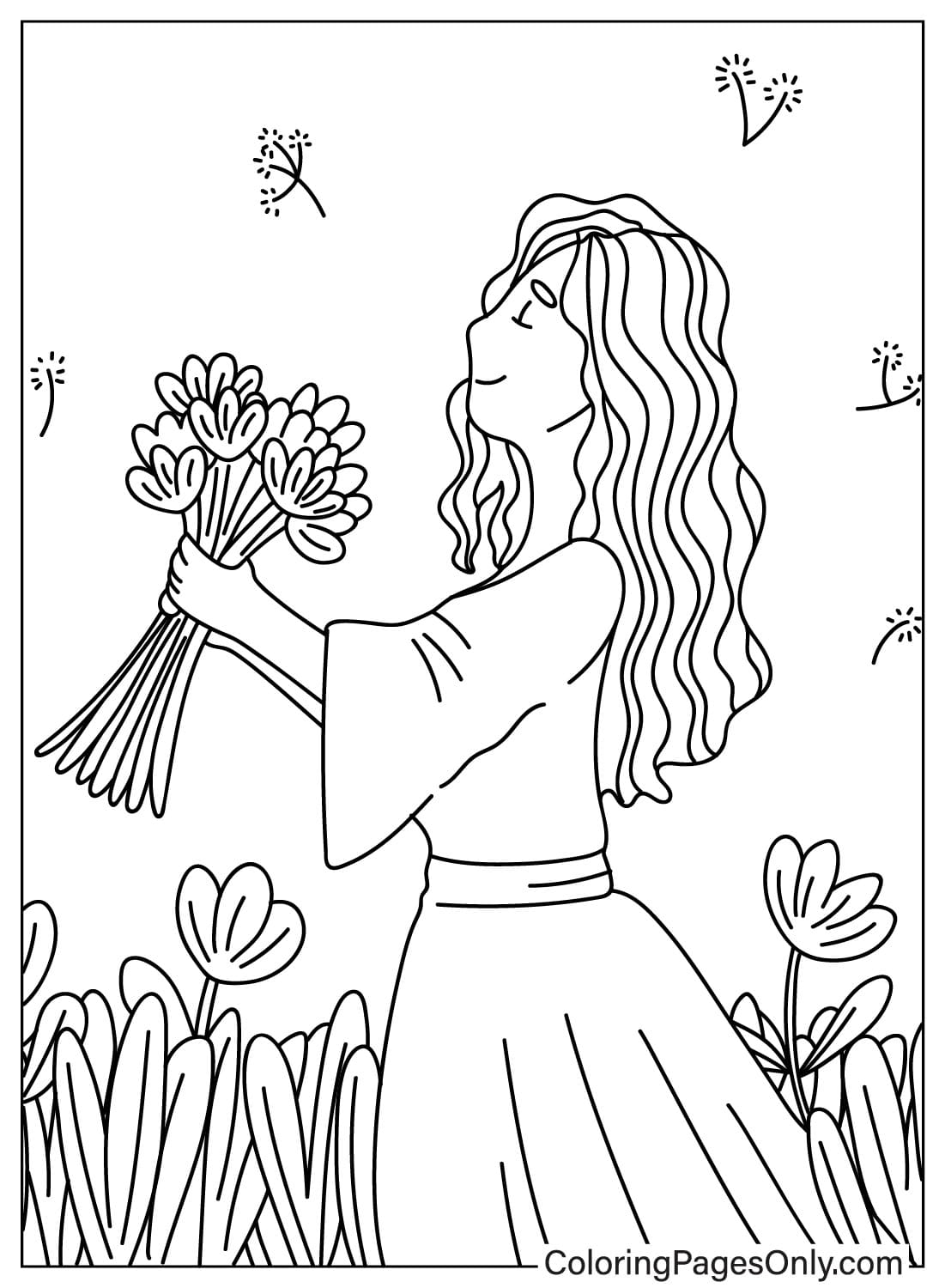 Girl With Flower Bouquet Coloring Page Free Printable Coloring Pages