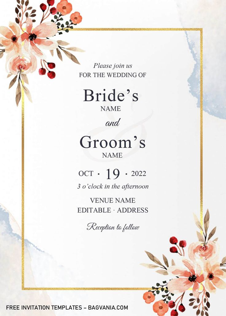 Golden Frame Wedding Invitation Templates Editable Printable 