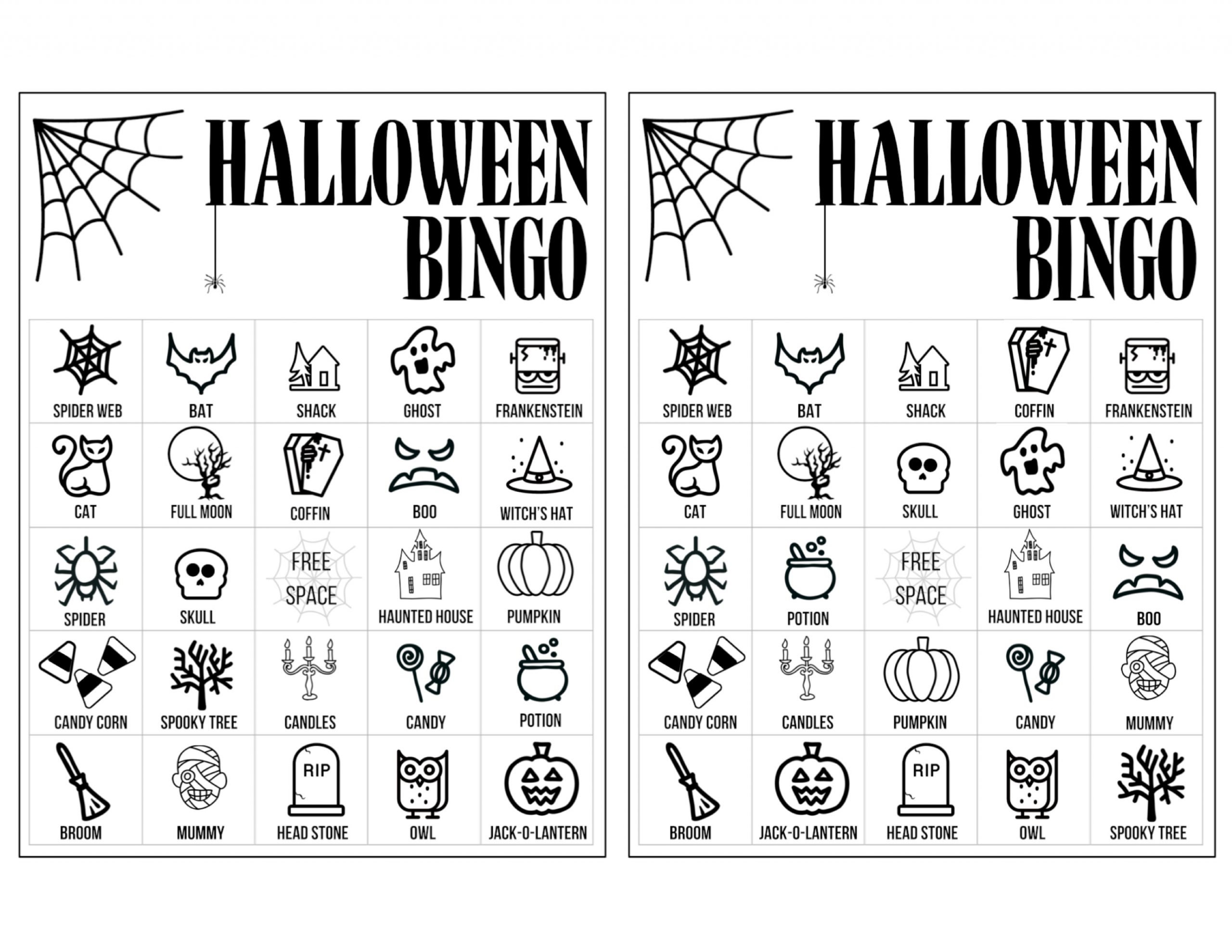 printable halloween cards black and white