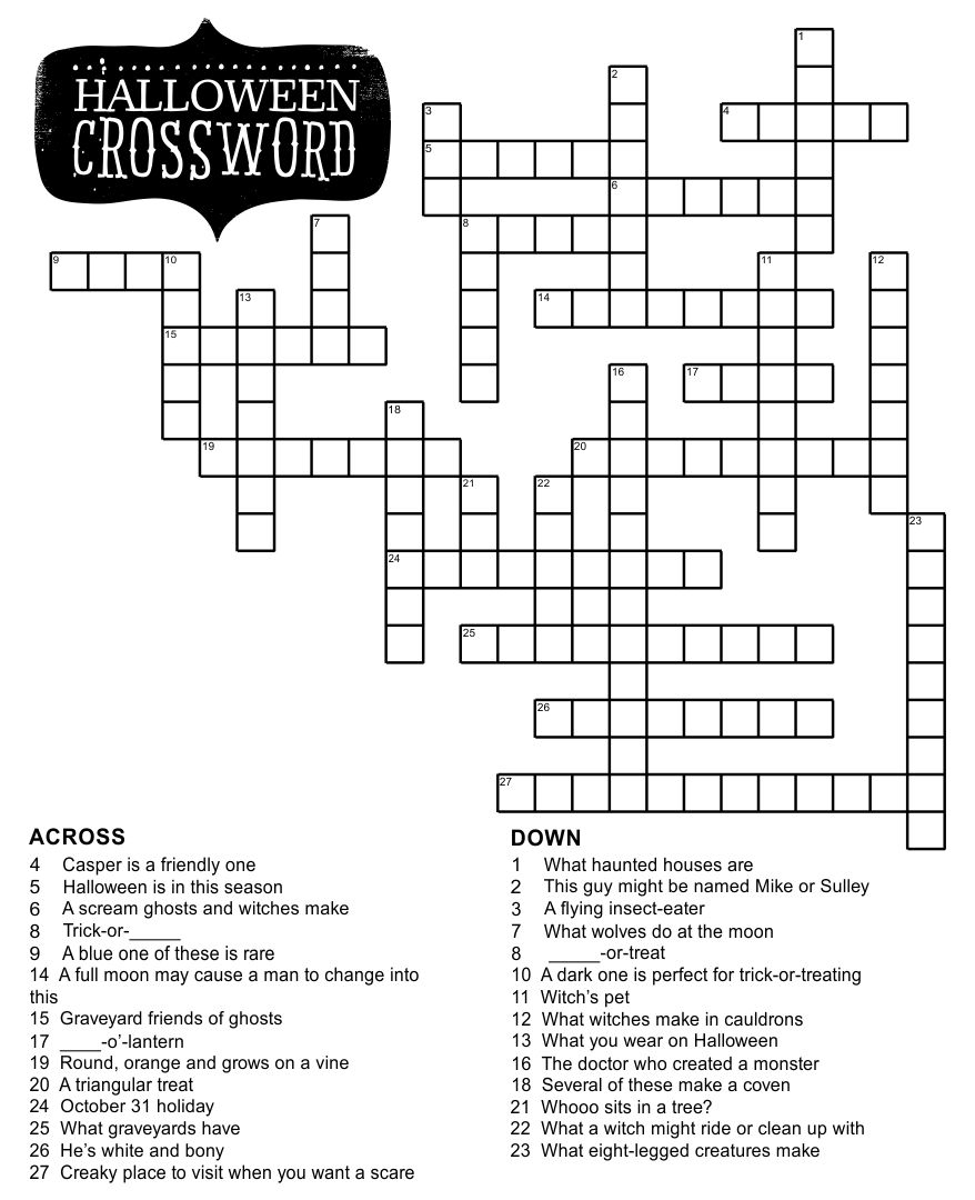 printable crossword puzzles for halloween