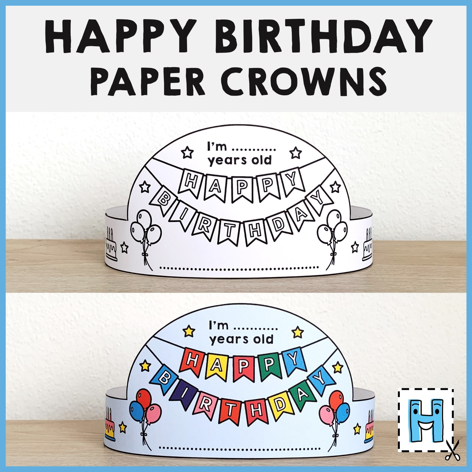 Happy Birthday Paper Crown Printable Coloring Craft Activity Template 
