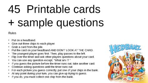 Hedbanz Cards With Images Printable Cards Cards