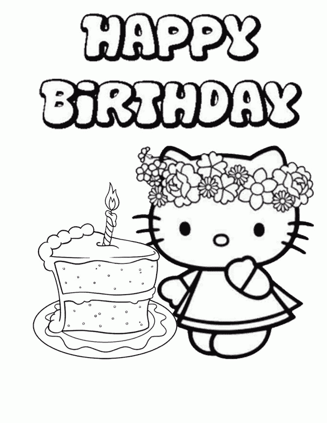 Hello Kitty Coloring Pages Happy Birthday Coloring Home