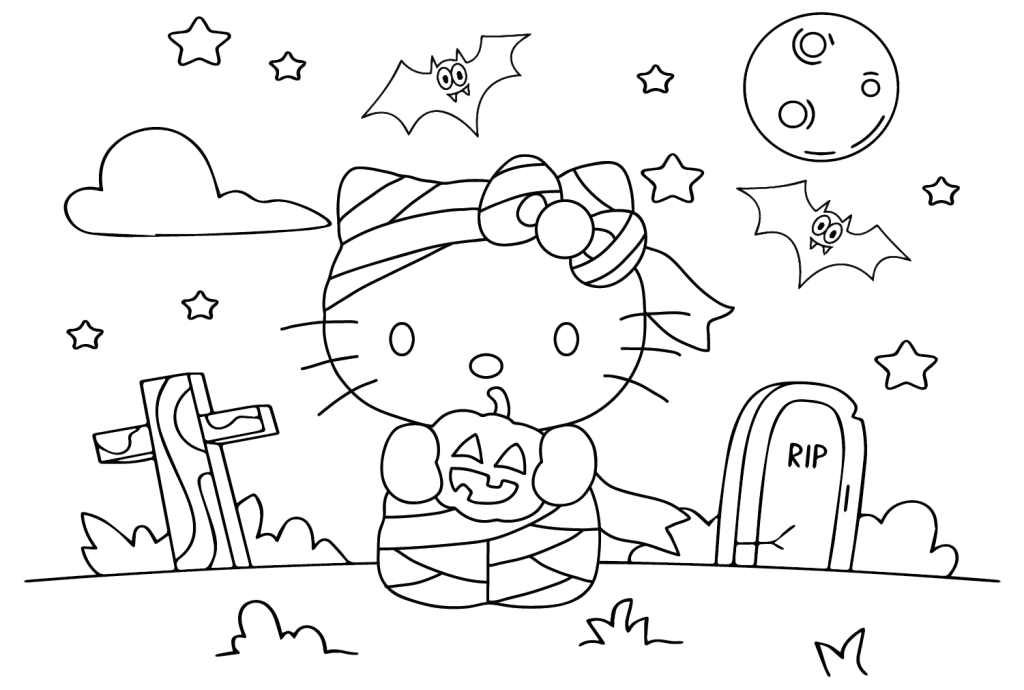 Hello Kitty Halloween Coloring Sheet Printable Free Coloring Sheet