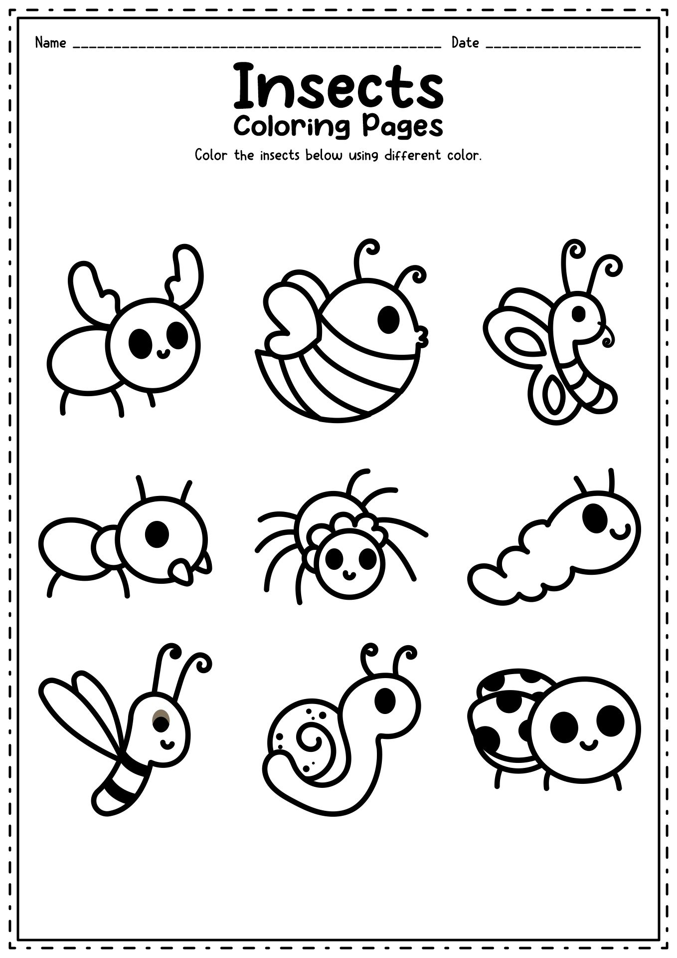Insects Printable Coloring Pages Printable Yearly Calendar