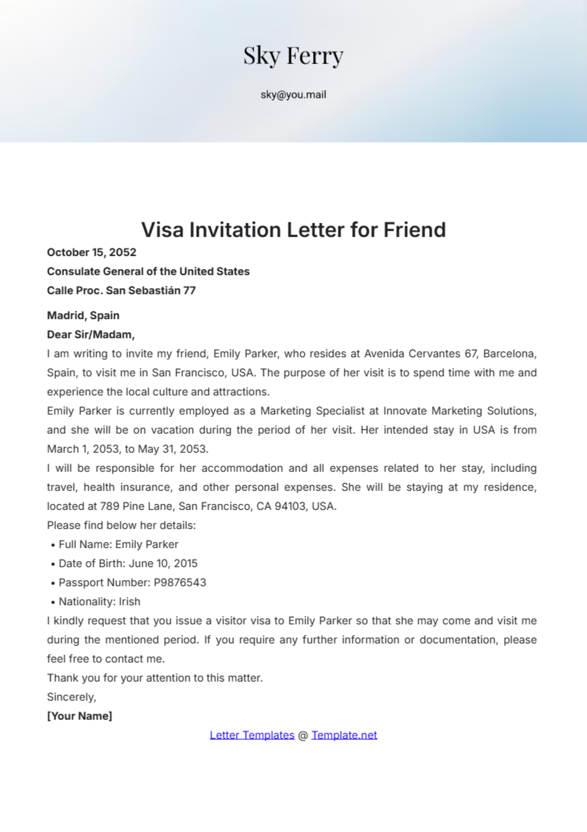Invitation Letter For Visitor Visa Friend Word Template Infoupdate
