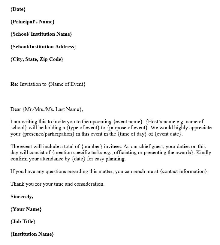 Invitation Letter To The Principal For School Event
