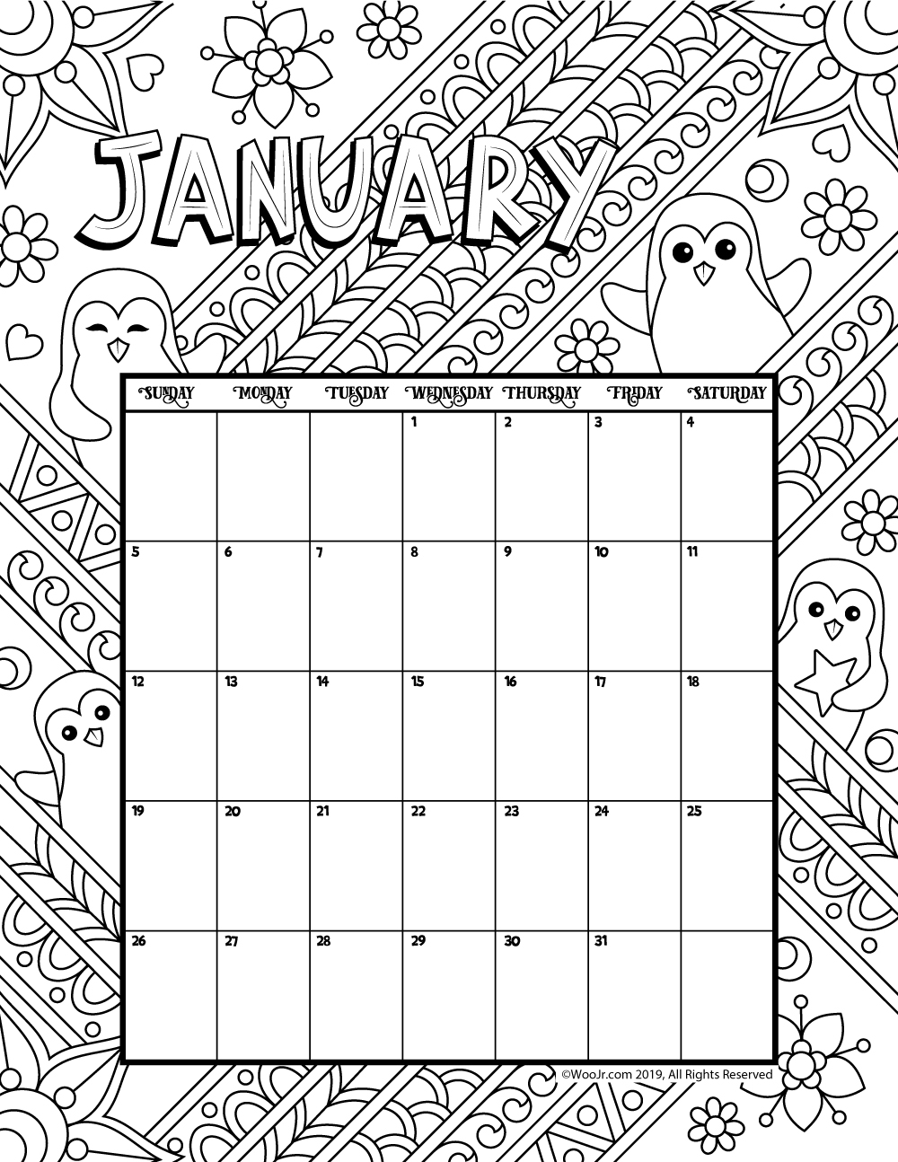 January 2020 Coloring Calendar Woo Jr Kids Activities Children 39 s 