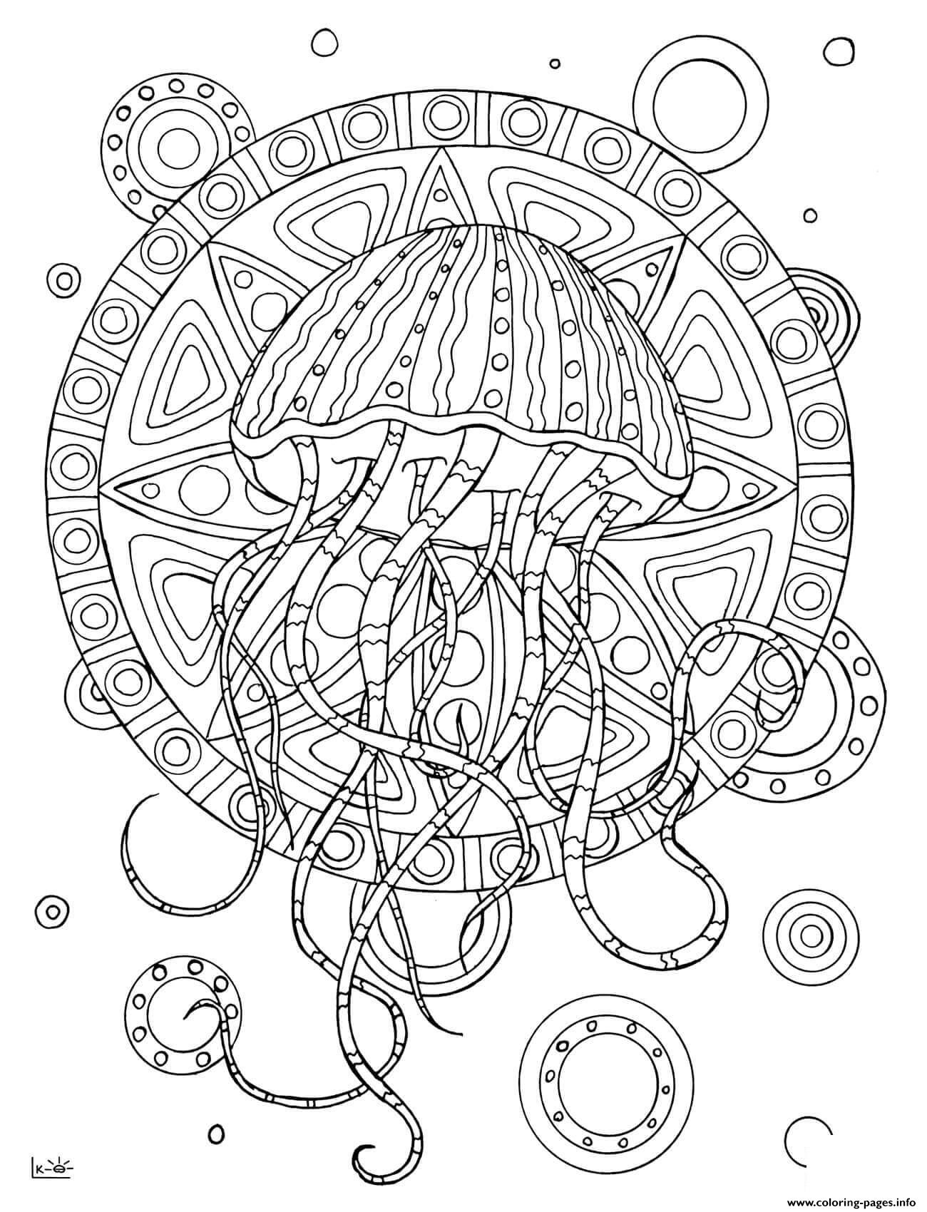 Jellyfish With Tribal Pattern Adults Coloring Pages Printable