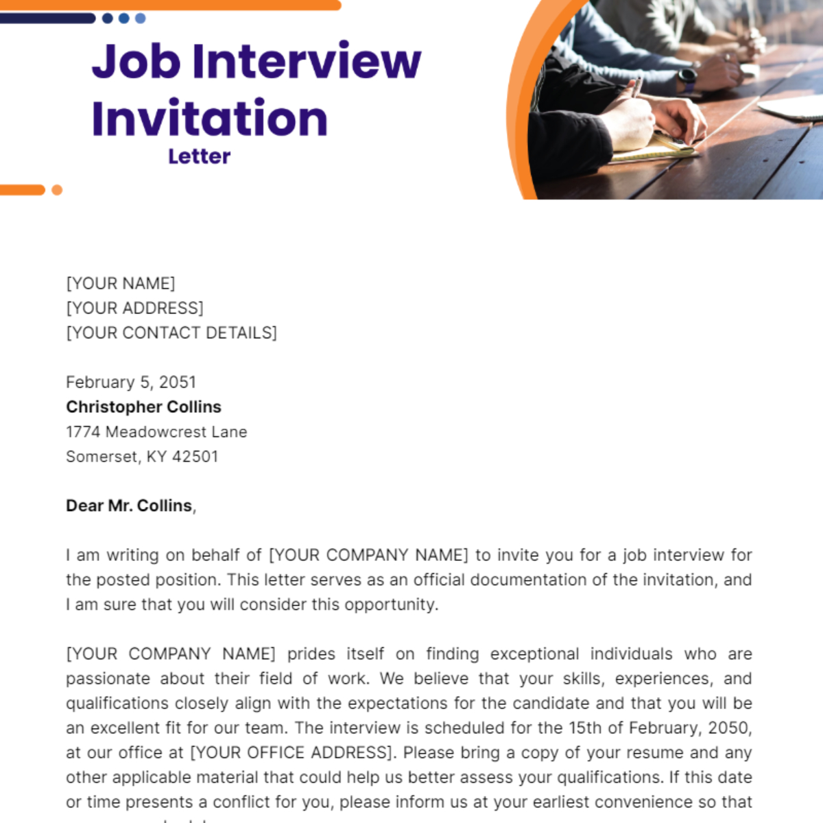 Job Interview Invitation Letter Template Edit Online Download 