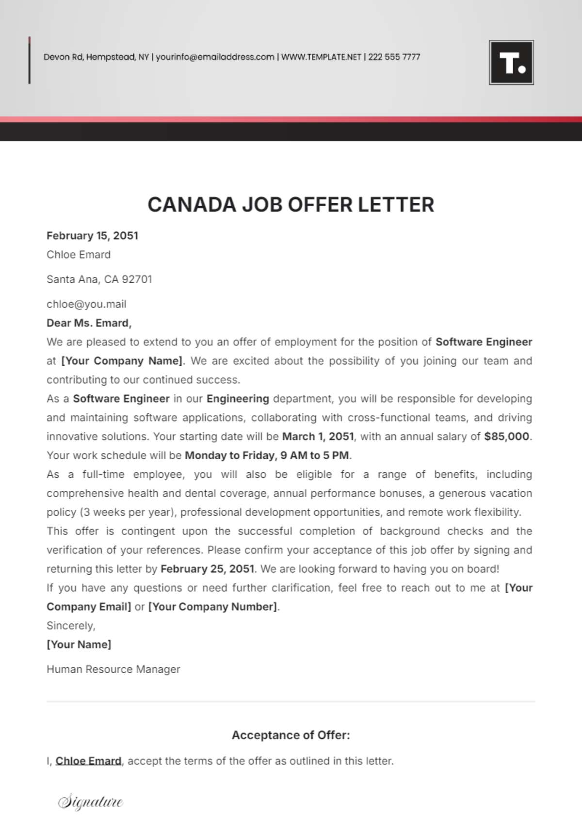Job Offer Letter Template Canada Visa Infoupdate