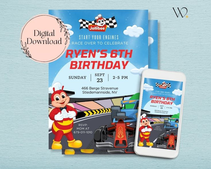 Jollirace Jollibee Birthday Party Personalized Invitation Jollibee Race 