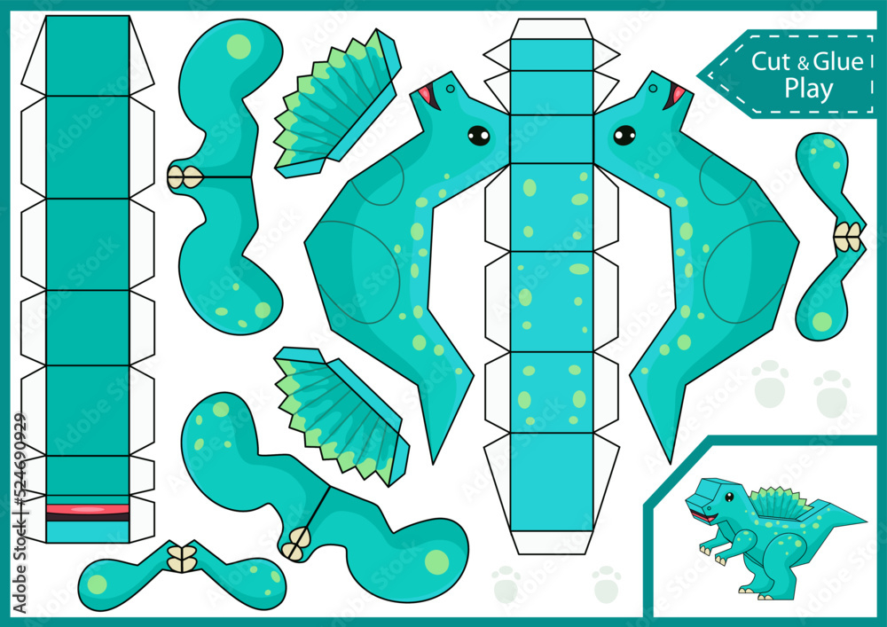 Kids Craft Template Cut And Glue A Paper 3d Dinosaur DIY Papercraft 