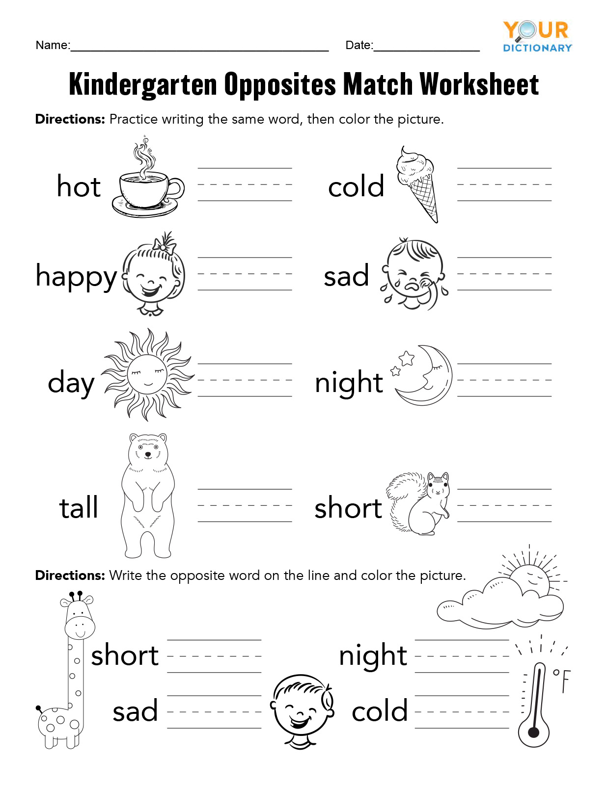 Kindergarten Opposites Activities