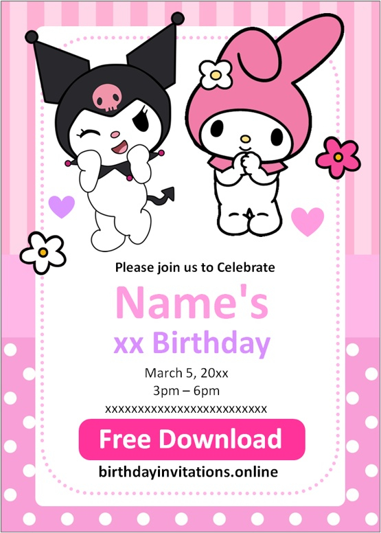 Kuromi Birthday Invitation Template Free
