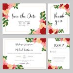 Landscape Wedding Invitation Template With Rose Bouquet Premium Vector