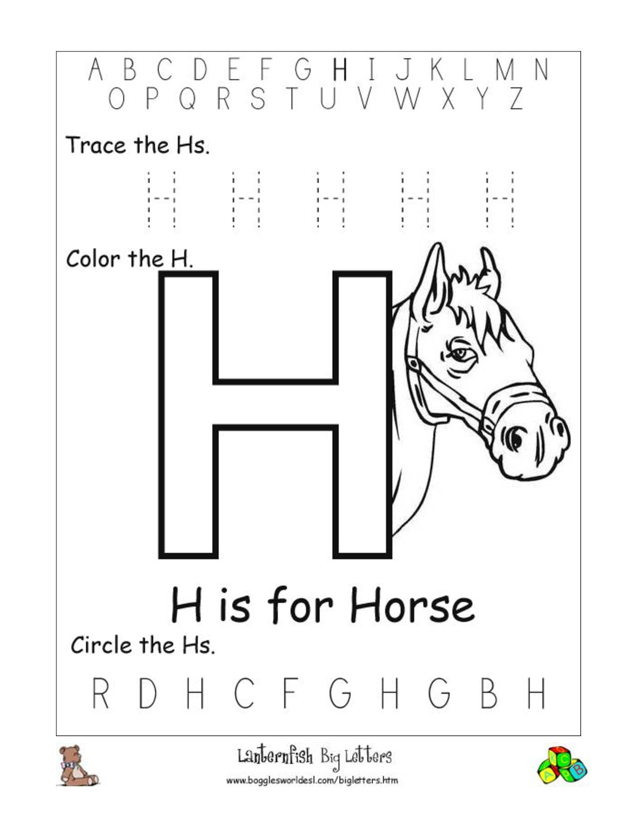 letter h activities for toddlers printable
